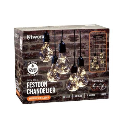 5 Bulb Warm White Festoon Chandelier LED Party Lights