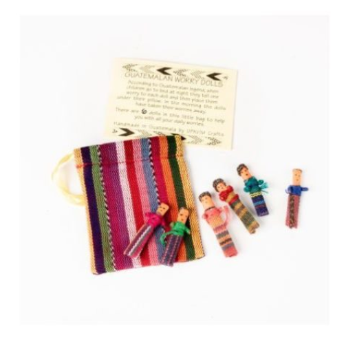 6 small worry dolls in bag