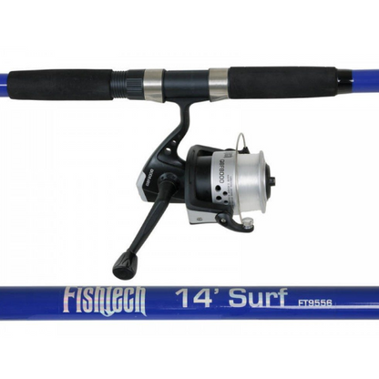 14ft Surfcaster Fishing Rod - 3 Piece Fibreglass Surfcasting Rod & Reel Set